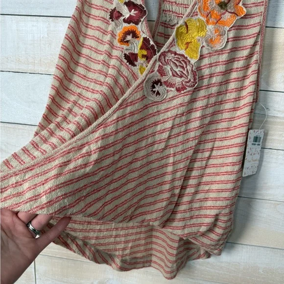 Free People Frida Embroidered Striped Faux Wrap Top in Neutral Size M NWT - Picture 5 of 8